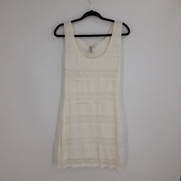 Studio M Boho Lace Sleeveless Scoop Neck Mini Dress Ivory Sz L - Picture 3 of 10
